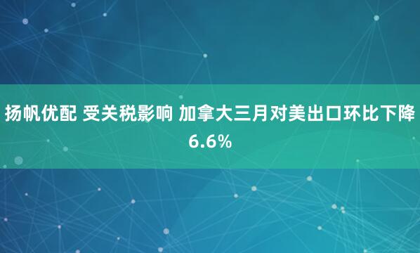 扬帆优配 受关税影响 加拿大三月对美出口环比下降6.6%