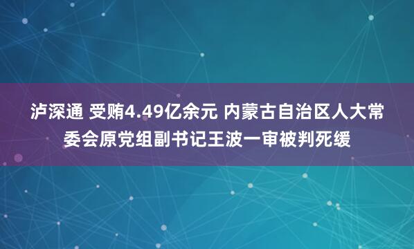 泸深通 受贿4.49亿余元 内蒙古自治区人大常委会原党组副书记王波一审被判死缓